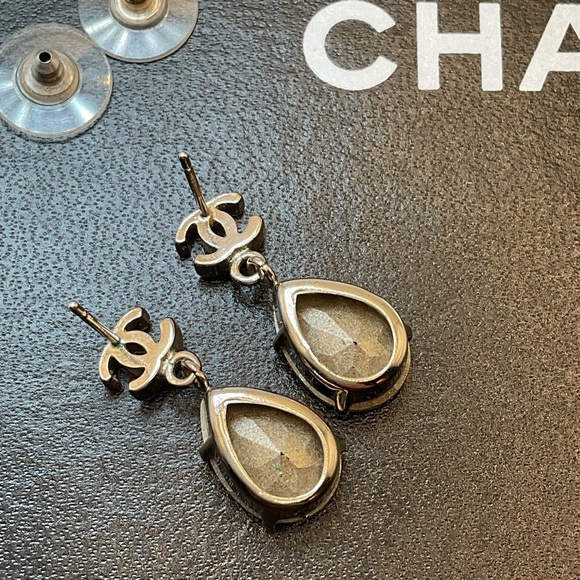 CHANEL Silver Teardrop Crystal Earrings - Picture 8 of 10